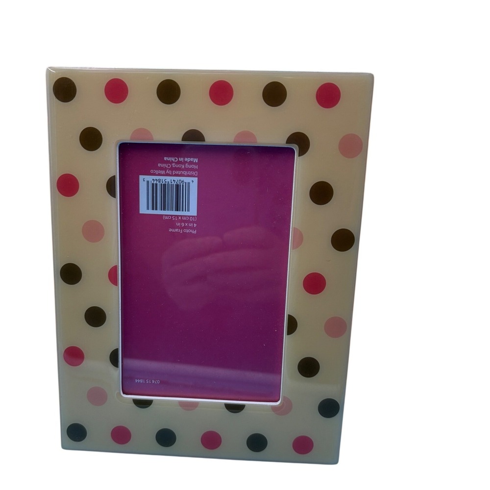 Wellco Photo Frame 4x6 Cream Pink Brown Polka Dot Whimsical Tabletop Decor